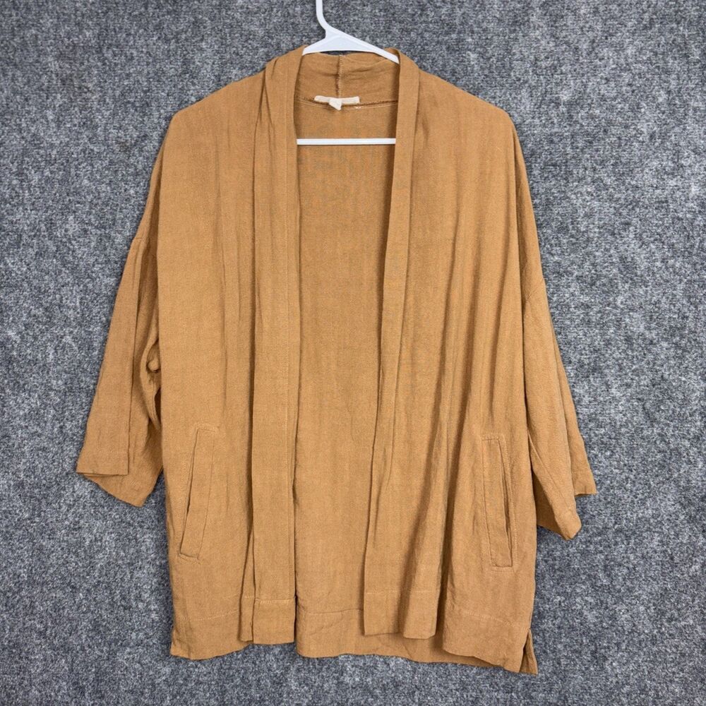 Grade Gather Cardigan  Womens Size S Brown Linen Blend Open Front Lagenlook
